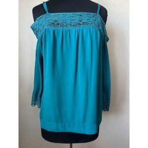 New York & Company Soho Cold Shoulder Teal Blue Blouse Top